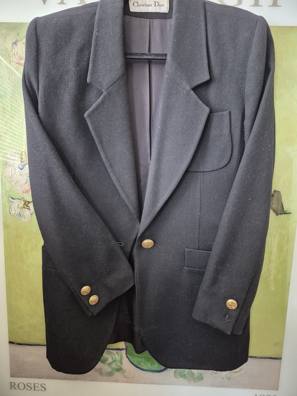 Christian Dior VTG Black Wool Blazer with Gold CD Buttons - Size 4